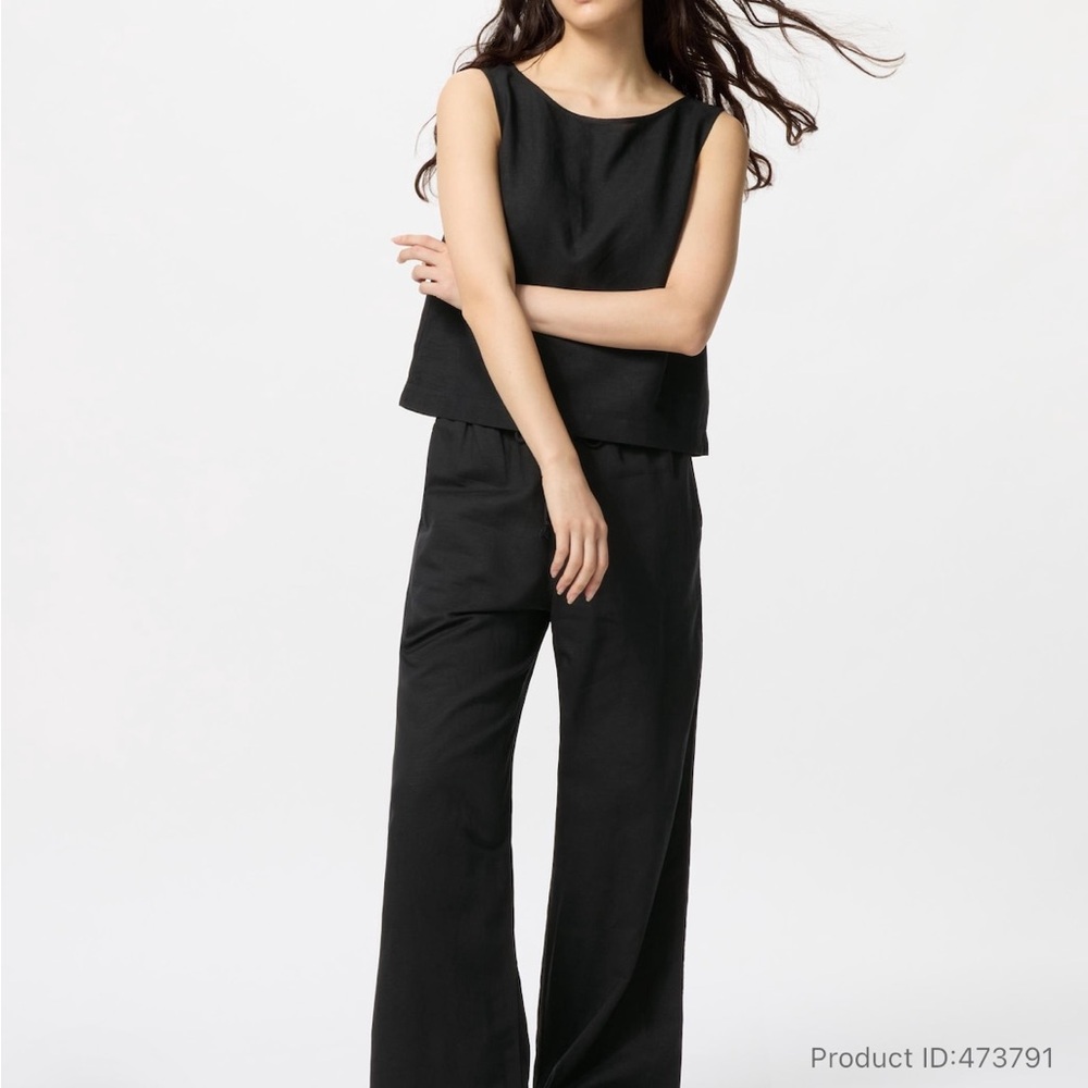 Uniqlo Black linen blend easy pants